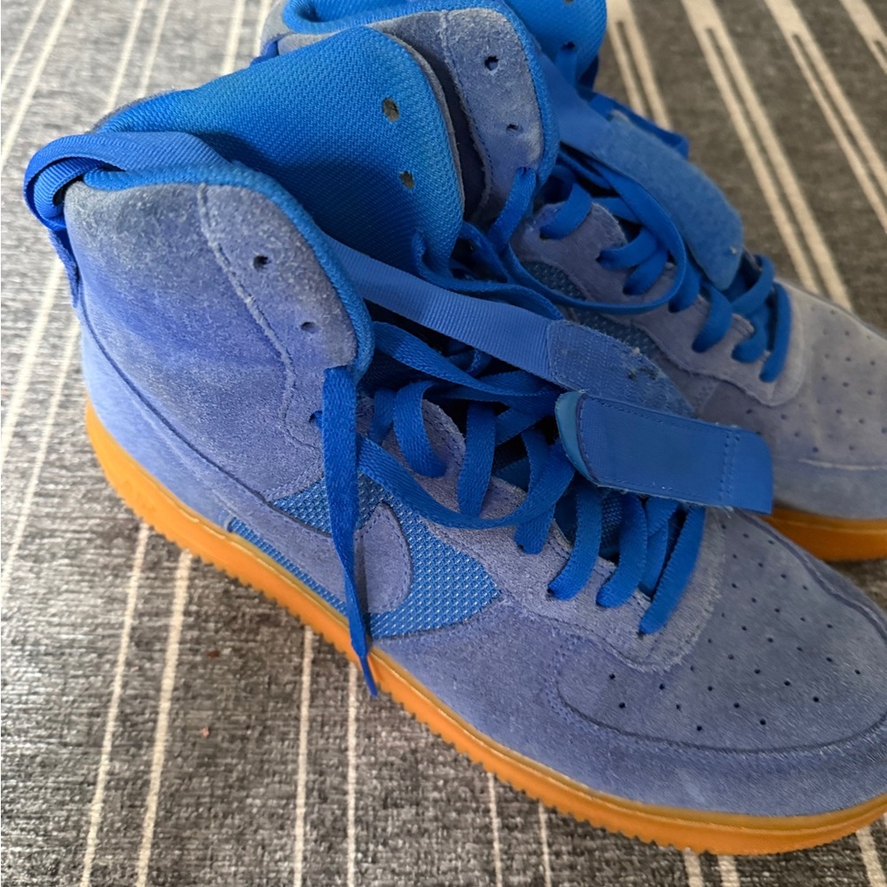 Nike Air Force 1 Blue Suede High-Top Sneakers with Gum Sole